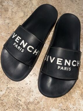 Givenchy Black Slides with White Logo